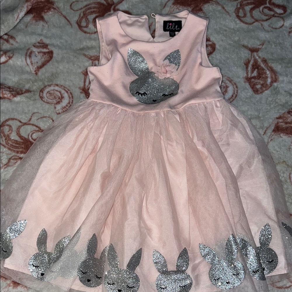 Charming Pink Dress with Glitter Bunny Accents